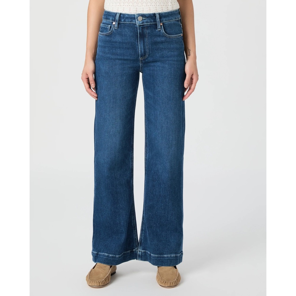 Paige Leenah Westminster Distressed Petite Wide Leg Jeans Size 26 Blue Denim